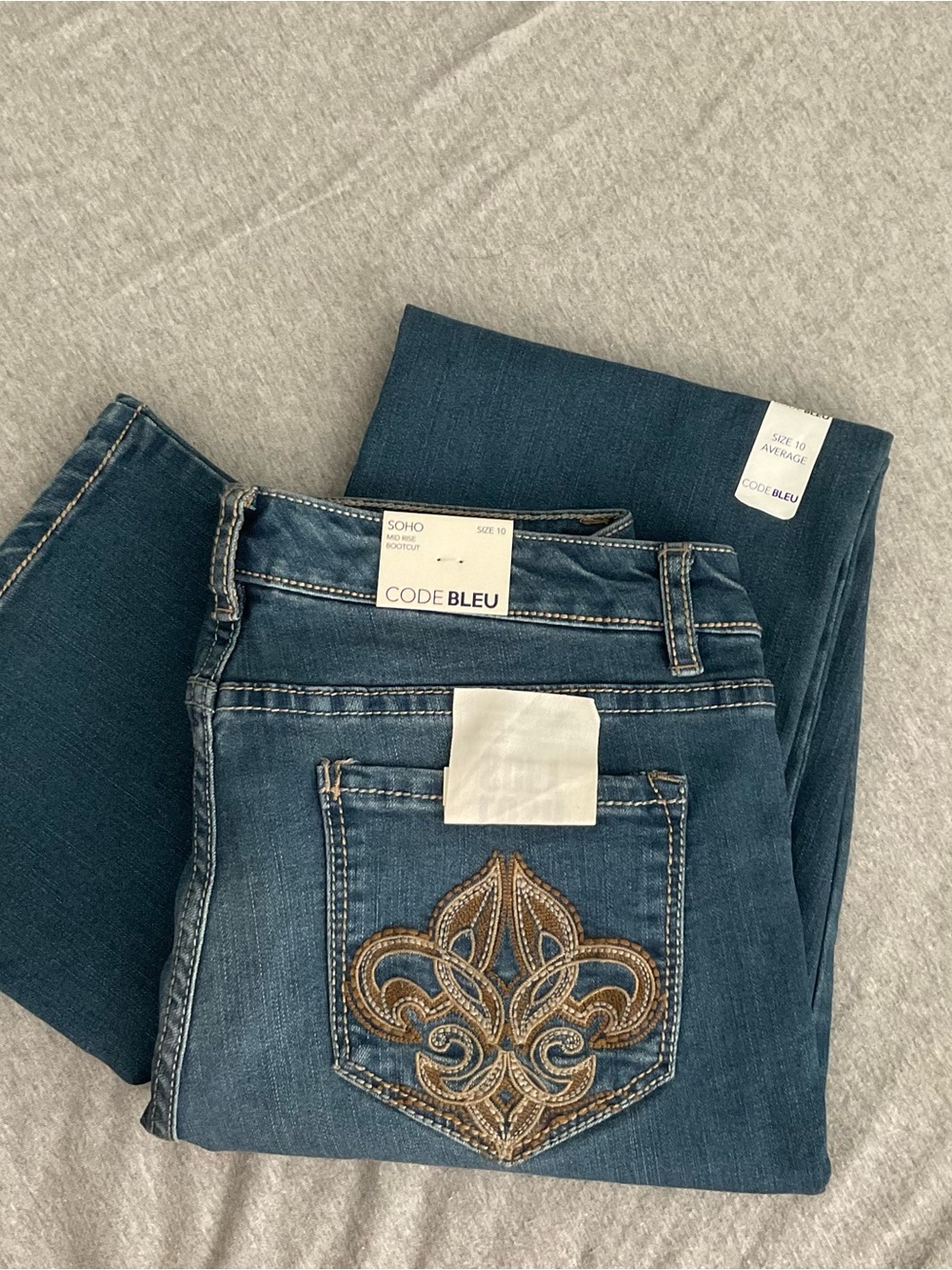 Brand new Code Bleu Dark Blue Bootcut Jeans with Embroidered Back Pocket size 10